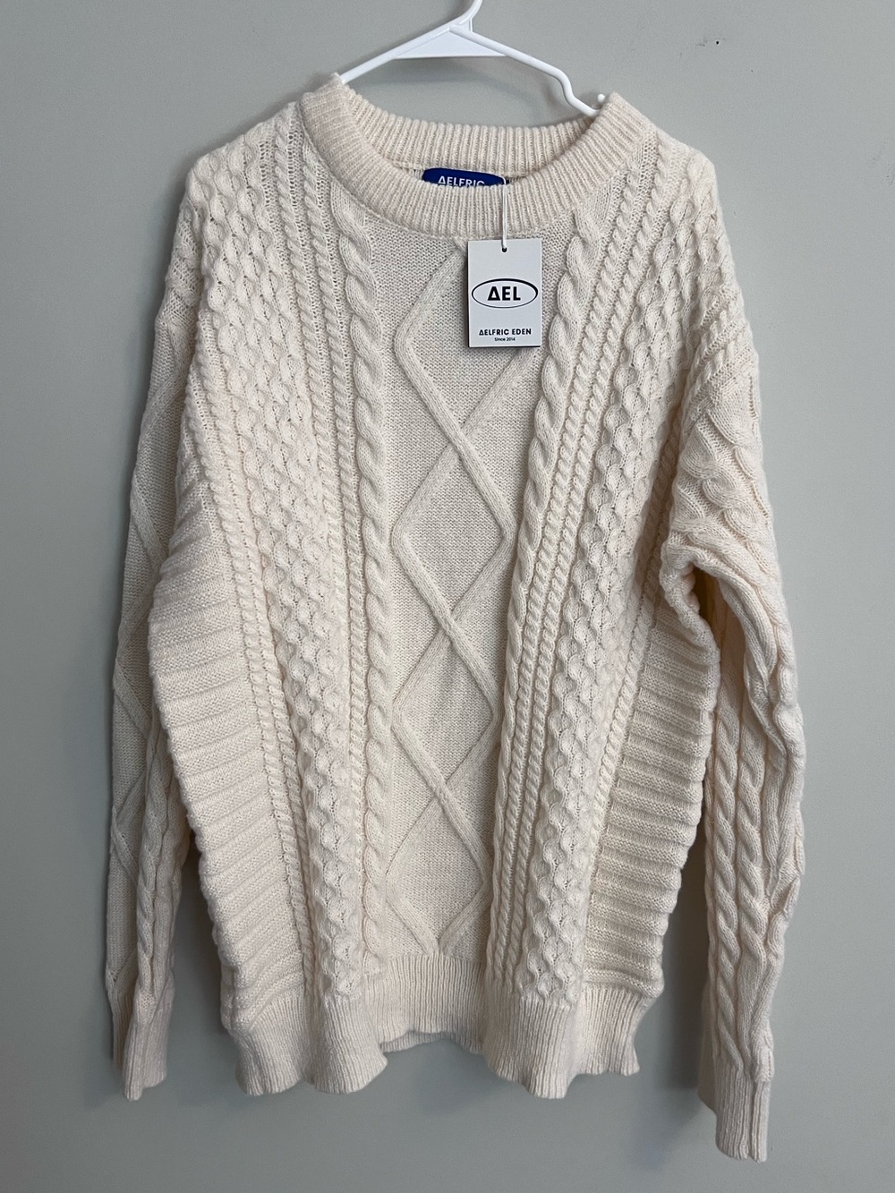 Aelfric Eden Cream Cable Knit Crewneck Sweater